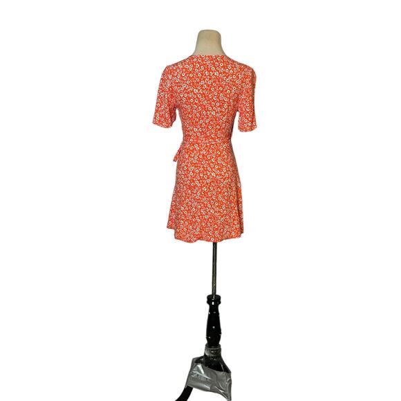 Nobody’s Child orange floral short sleeves wrap mini dress size XS - Picture 6 of 16